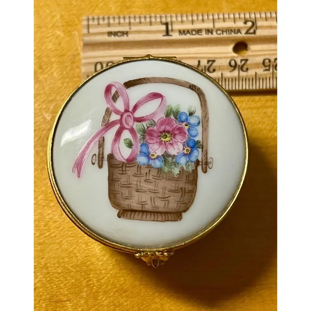 Vintage Limoges France Hand-Painted Porcelain Trinket Box for Asprey London